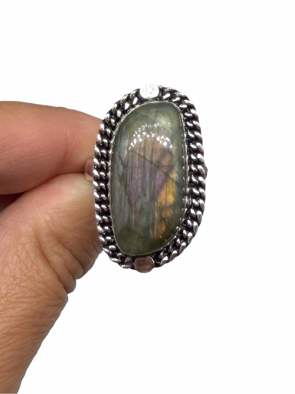Sunset Labradorite Ring Size 11.5 925 Sterling Silver Overlay